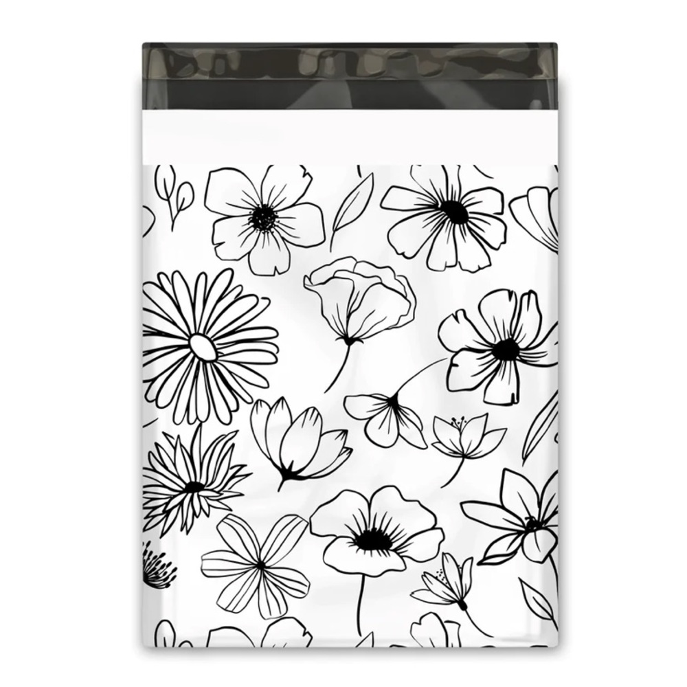 BACK IN STOCK!!⭐️ 20 black & white flower Poly Mailers 10 x 13 - Picture 3 of 4